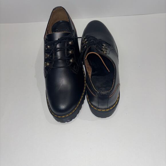 Dr. Martens Leona Lo Smooth Leather Heeled Lace-Up Platform Shoes – Black Size 8 - Picture 3 of 15